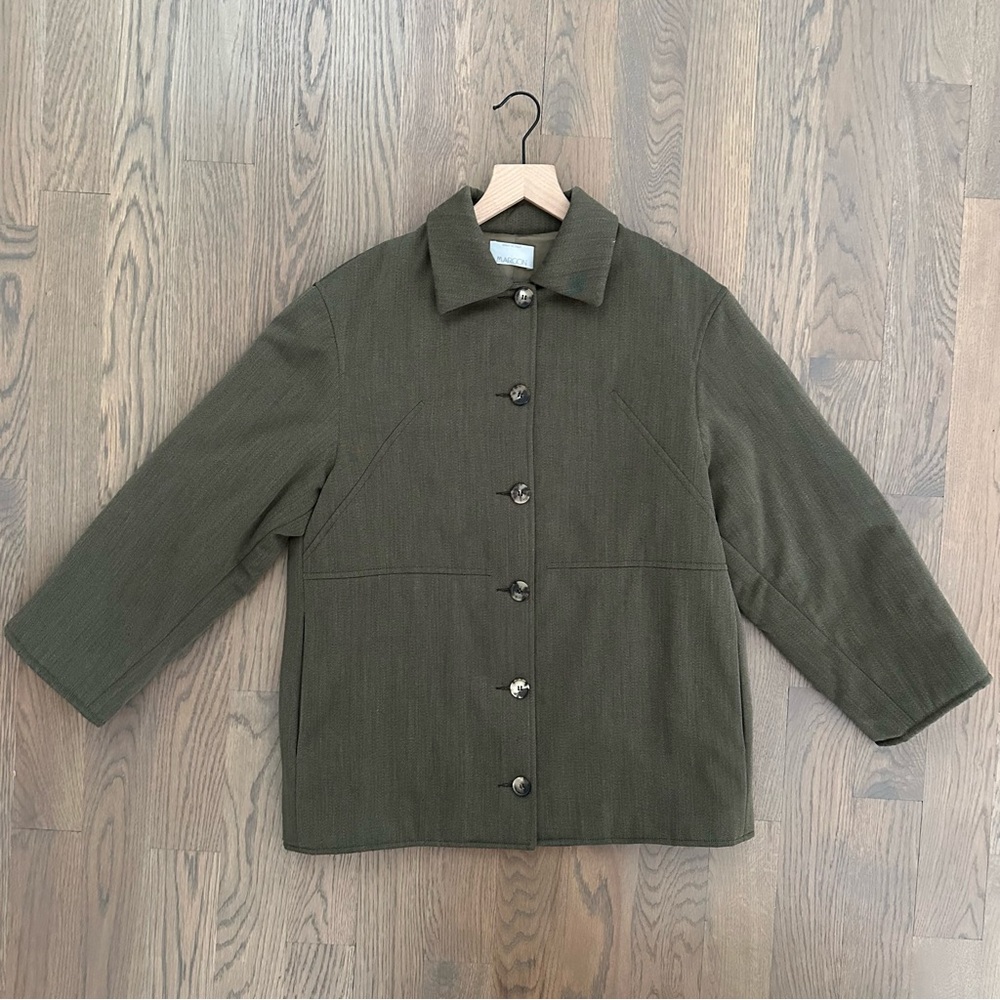 Margon Vintage 80s Insulated Wool Chore Coat Jacket in Brown Olive 42 / Medium